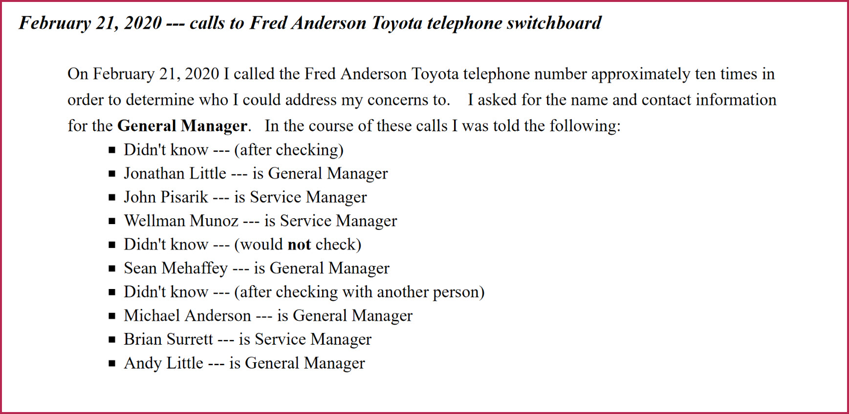 00 Follow Up Telephone Inquiry 01